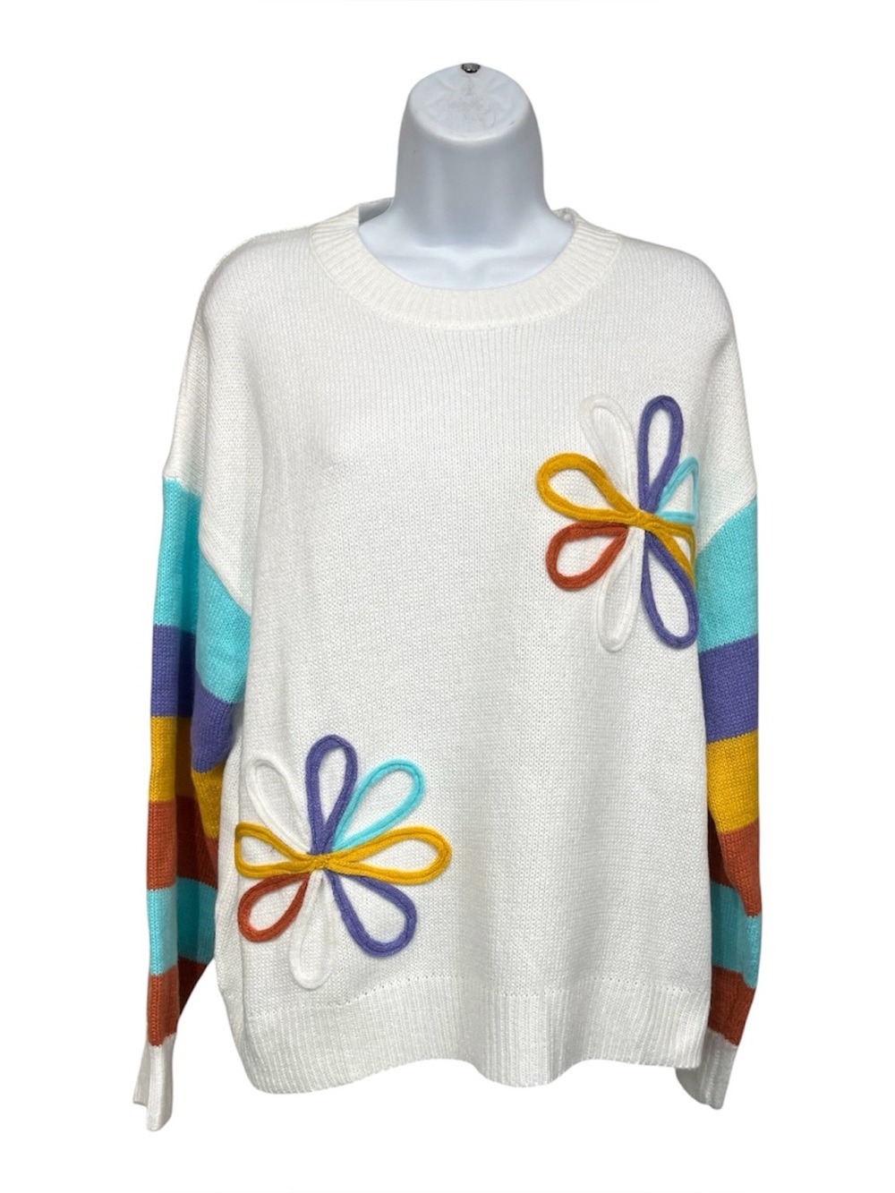 Colorful flower sweater size lg NWOT